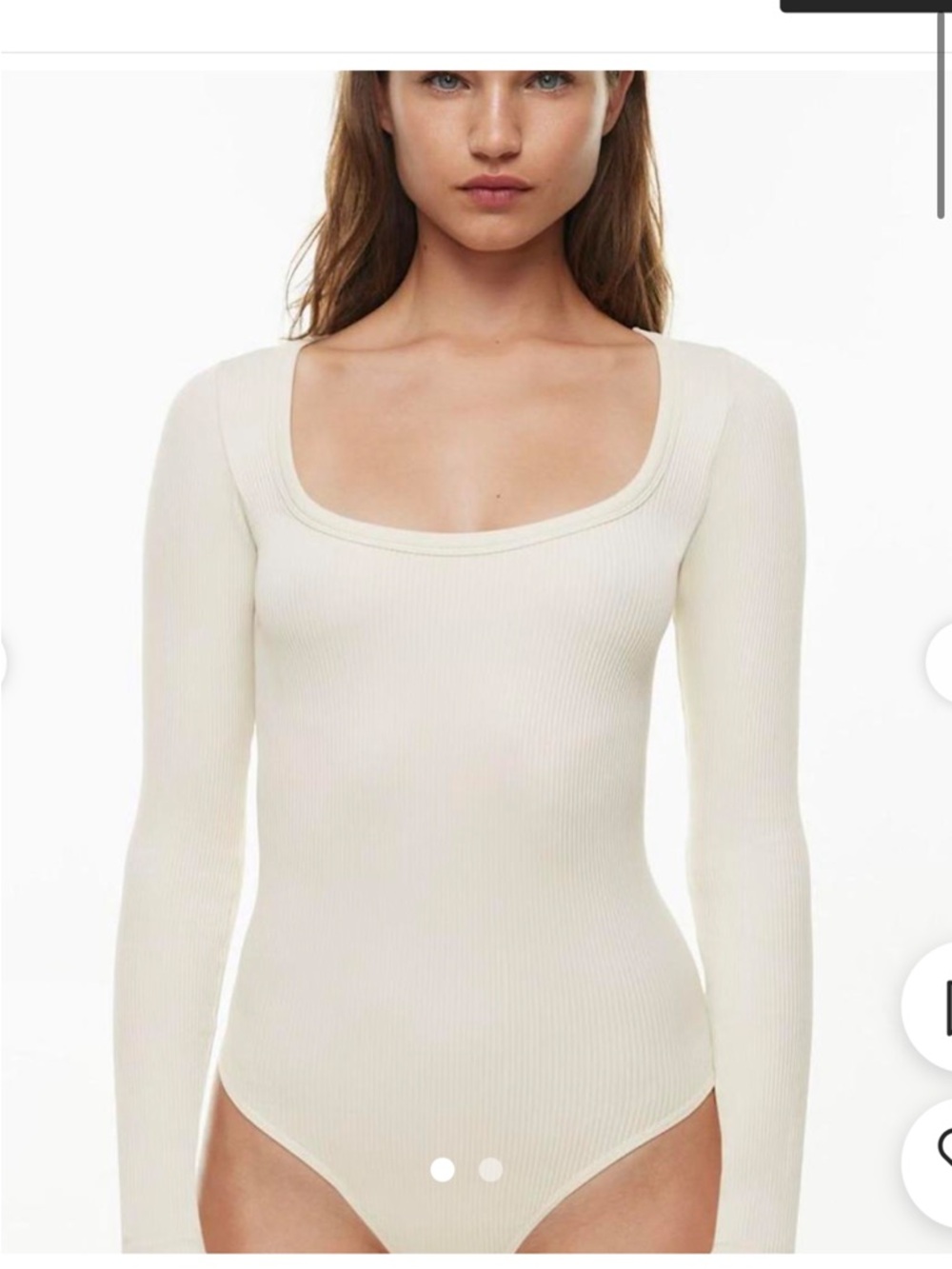 Aritzia Sunday Best Ribbed Long-Sleeve Scoop Neck Bodysuit in Cream